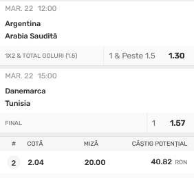 Cota 2 Superbet din 22 noiembrie, din Cupa Mondială